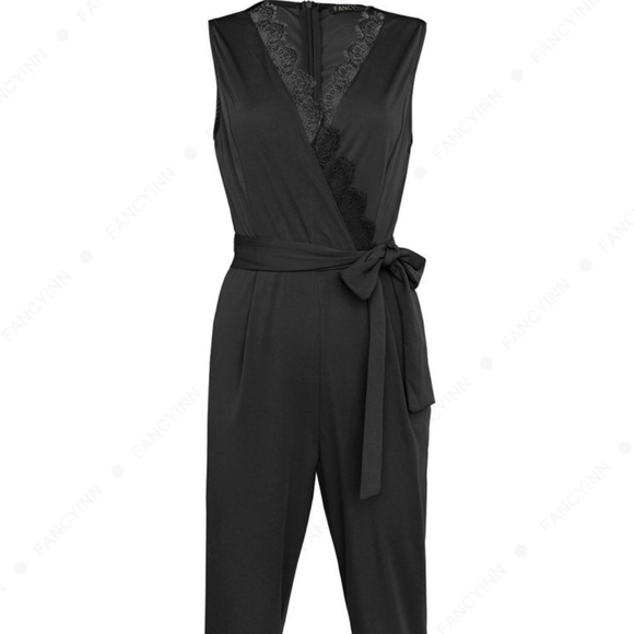 Amora Black Lace Detail Sleeveless Jumpsuit - Picture 7 of 8